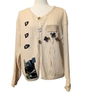Women's Cream Cardigan with Floral Accents